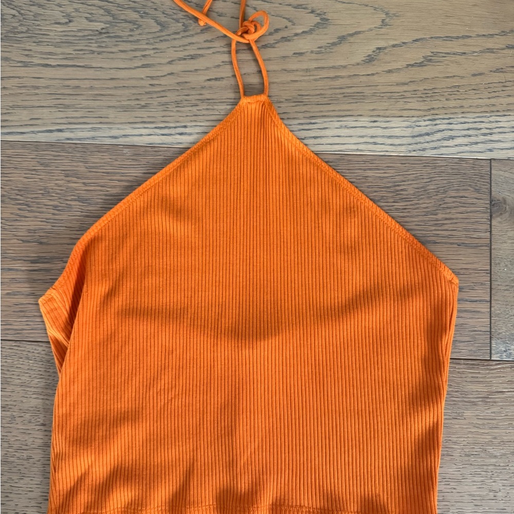 Reformation Ribbed Halter Crop Top - Bright Orange